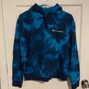 Blue Tie-Dye Champion Hoodie Sweatshirt